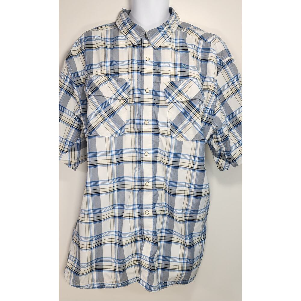 5.11 Tactical Plaid Button Up Shirt Blue Gray Short Sleeve 2XL
